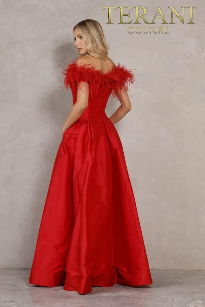 Terani Couture 2021E3572 Off Shoulder Short Sleeve Long Gown