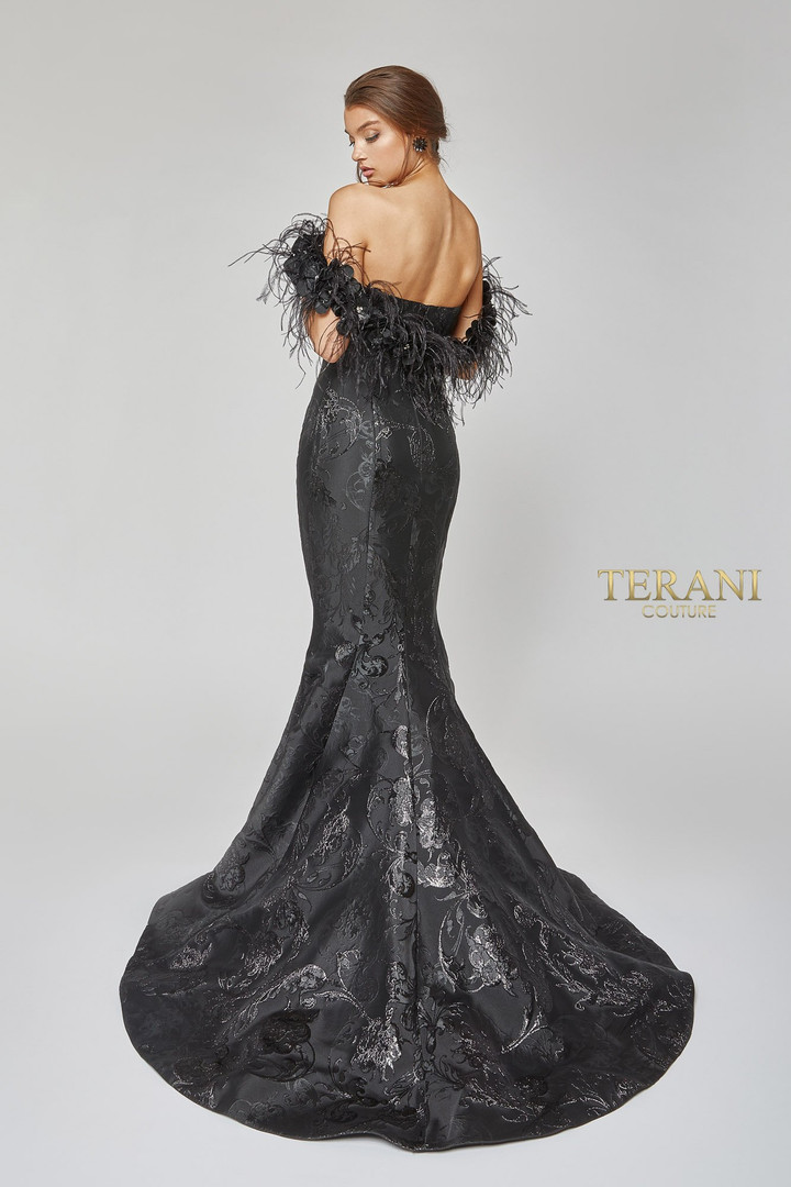 Terani Couture 1921E0136 Feather Strapless Evening Gown