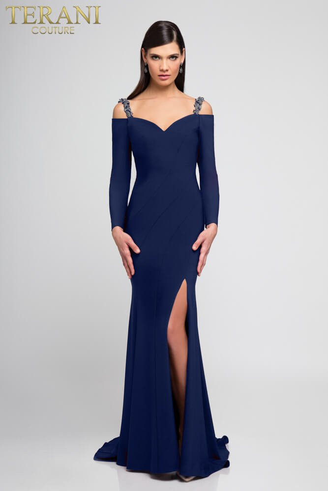 Terani Couture 1723E4502 Long Sleeves Sweetheart Neck Gown