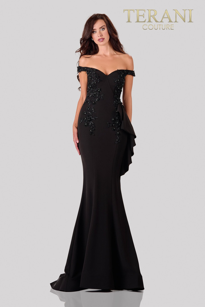 Terani Couture 2111E4732 Off Shoulder Beaded Long Dress