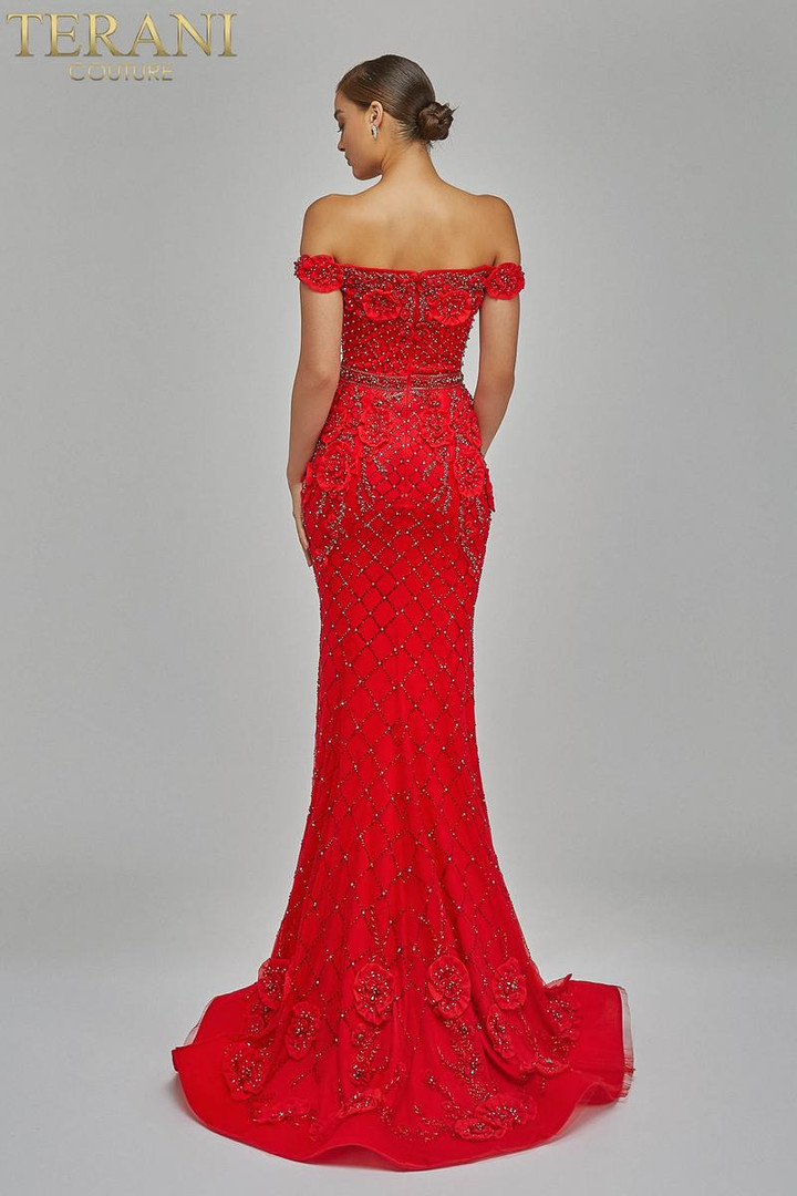 Terani Couture 1922GL0682 Off Shoulder Floral Fitted Gown