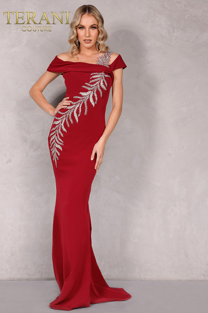 Terani Couture 2111M5289 Asymmetric Embellishment Long Dress