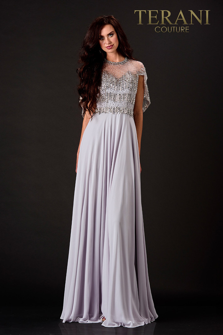 Terani Couture 2111M5295 Bead Embellished Jewel Neck Dress