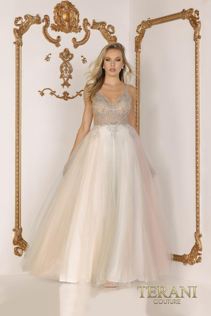 Terani Couture 2011P1012 Sleeveless Illusion V-Neck Gown