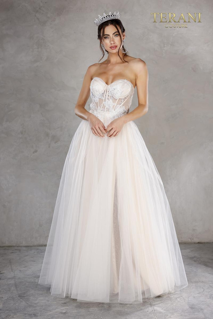 Terani Couture 2215P0005 Strapless Sweetheart Neck Long Gown