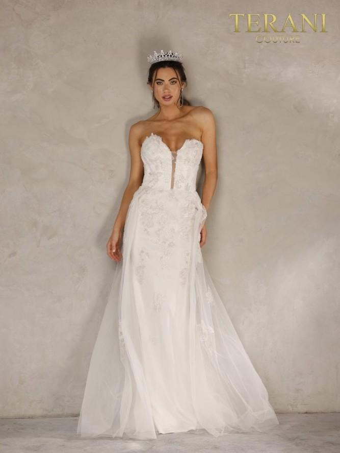 Terani Couture 2111P4055 Strapless Embroidered A-Line Dress
