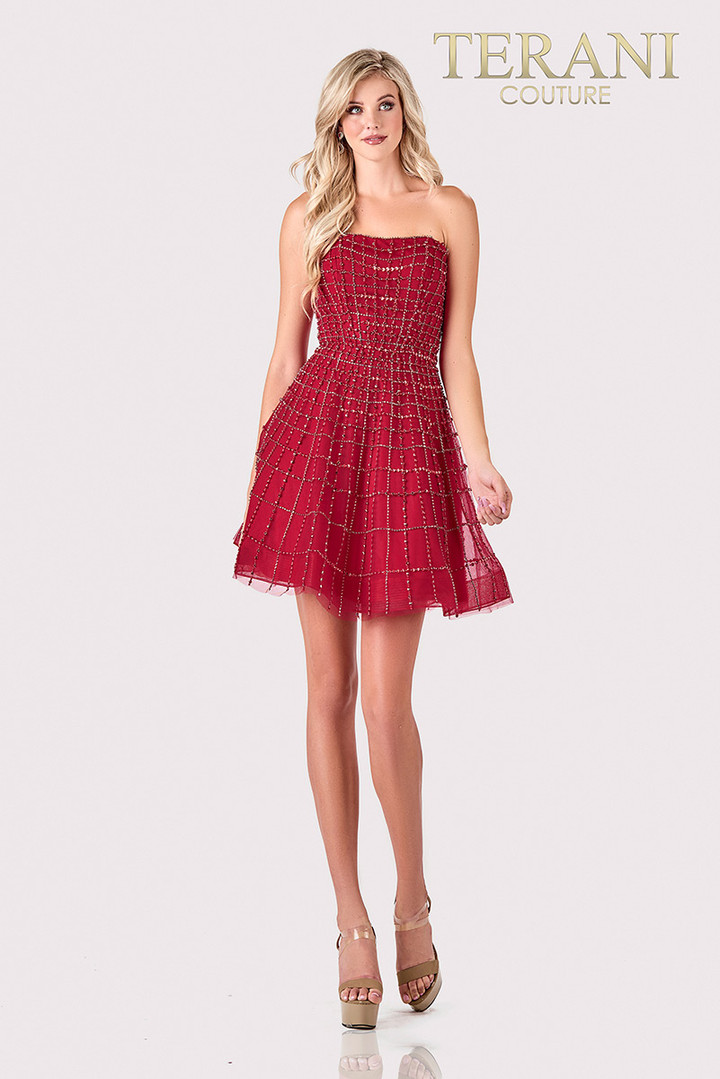 Terani Couture 2111P4250 Embellished Strapless A-Line Dress