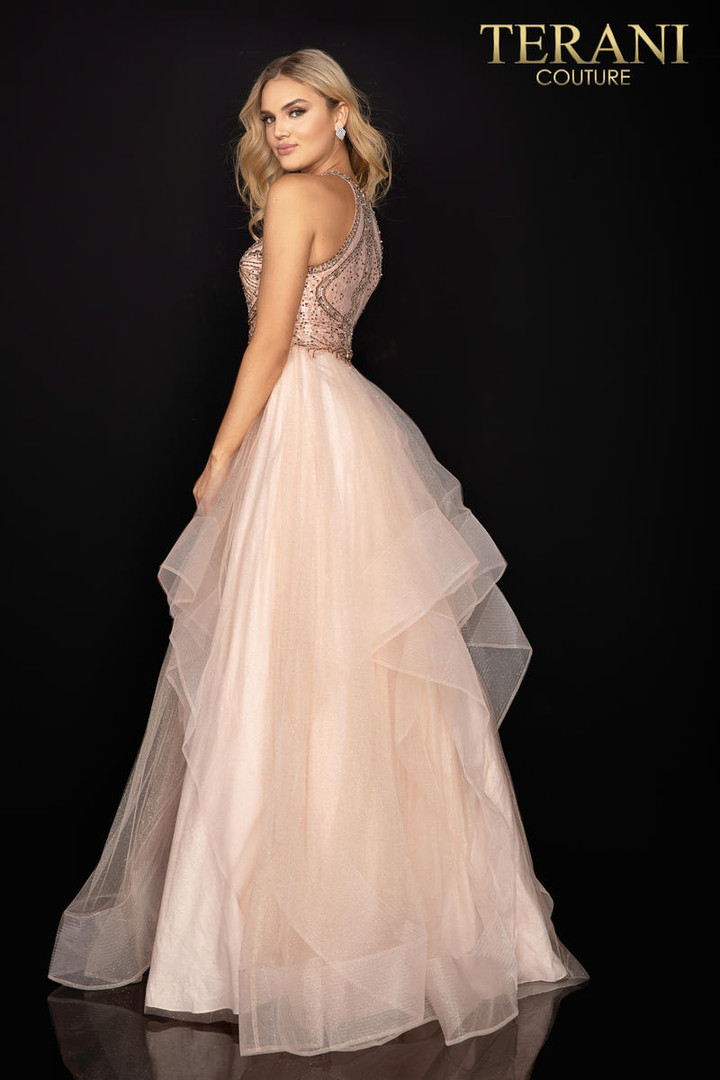 Terani Couture 2011P1217 Beaded Bodice Halter Prom Gown
