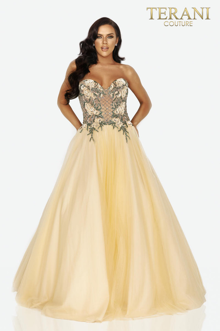 Terani Couture 2011P1149 Sweetheart Neck Beaded Flowers Gown