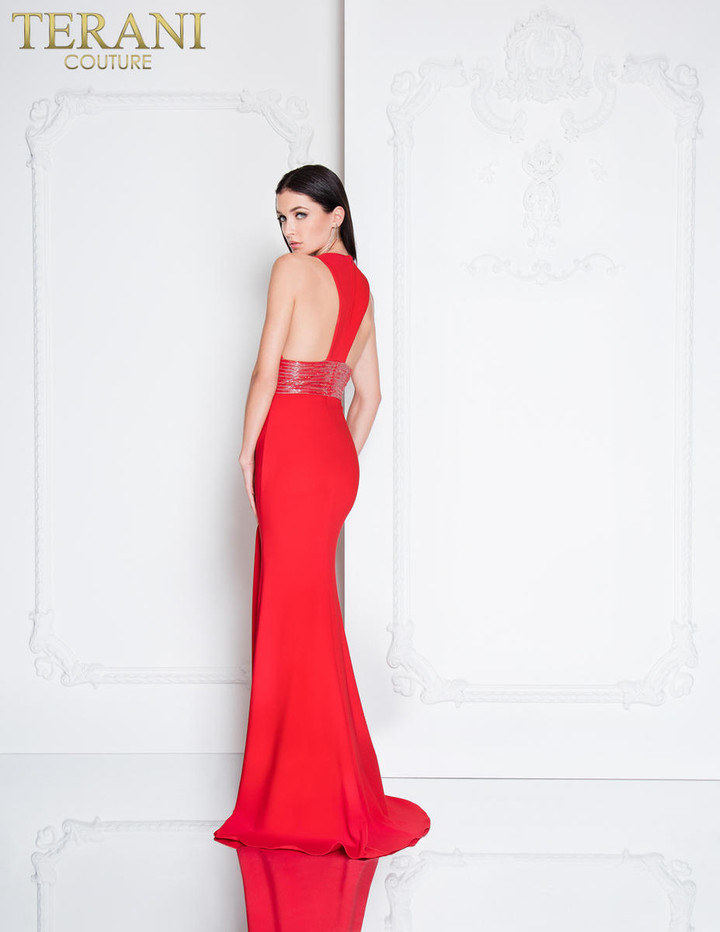 Terani Couture 1811E6103 Sleeveless Deep Vneck Long Gown