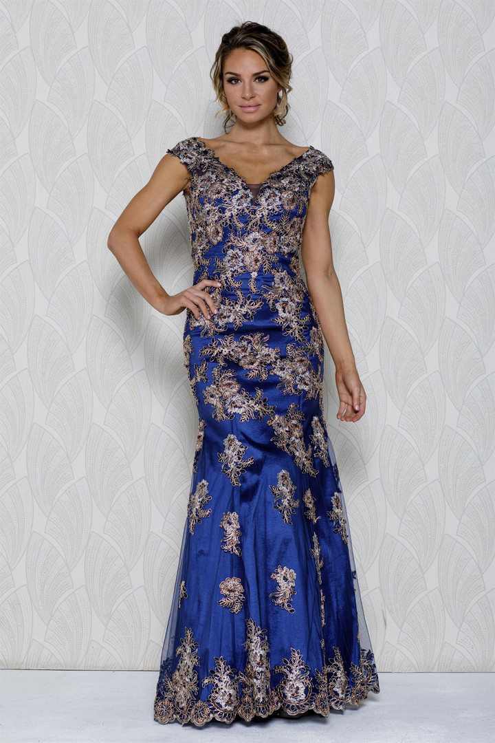 Amelia Couture 766-1 V-Neck Sleeveless Floor Length Dress