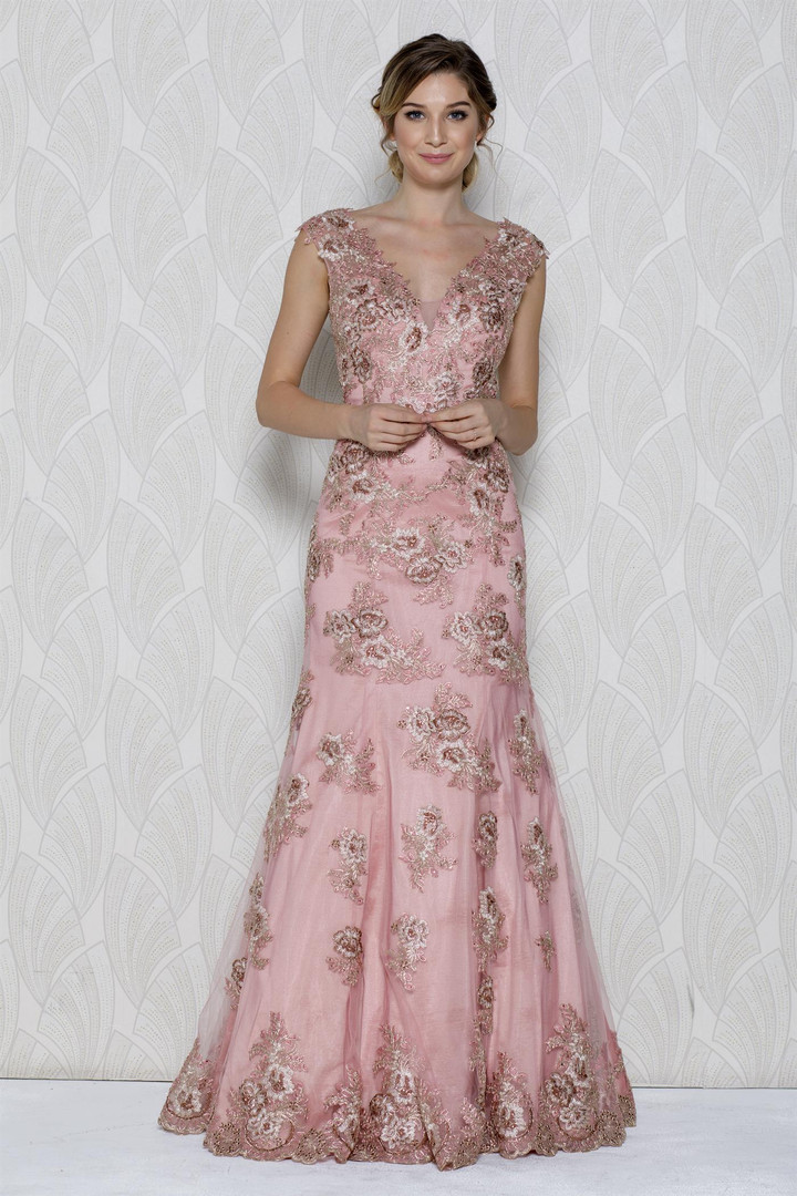 Amelia Couture 766-1 V-Neck Sleeveless Floor Length Dress