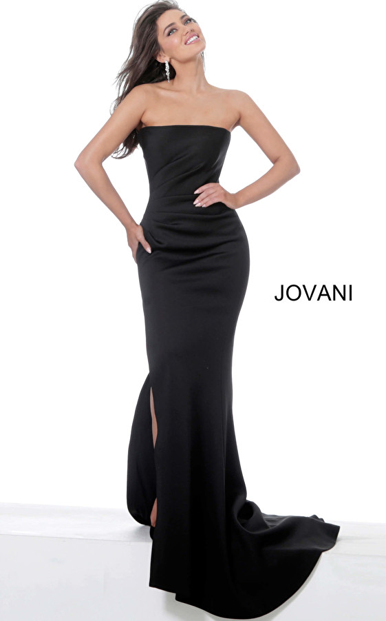 Jovani 94366 Strapless Straight Neck Scuba Long Evening Gown