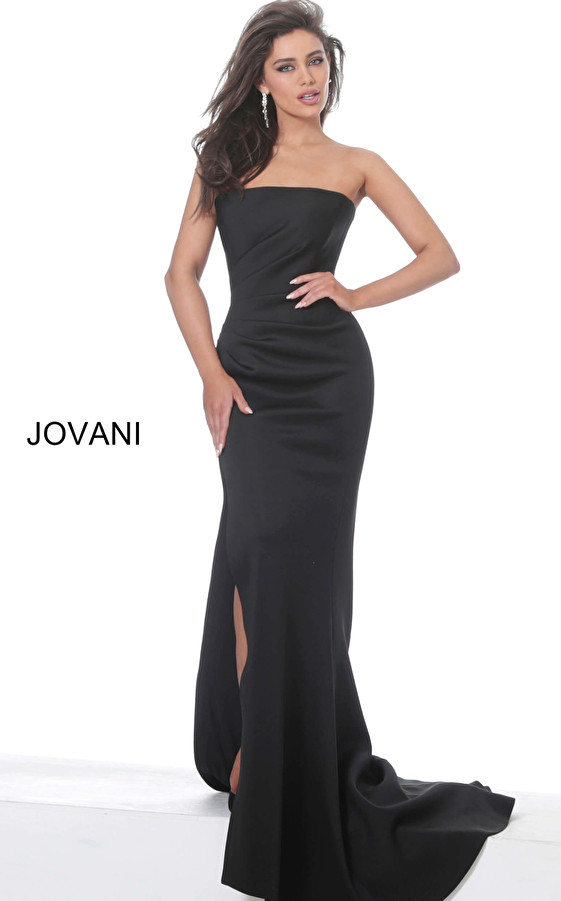 Jovani 94366 Strapless Straight Neck Scuba Long Evening Gown
