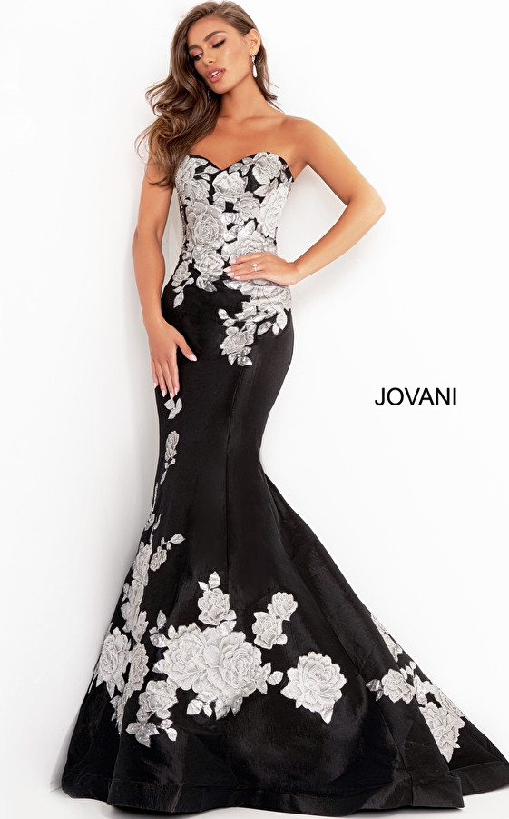 Jovani 3917 Sleeveless Strapless Floral Corset Evening Dress