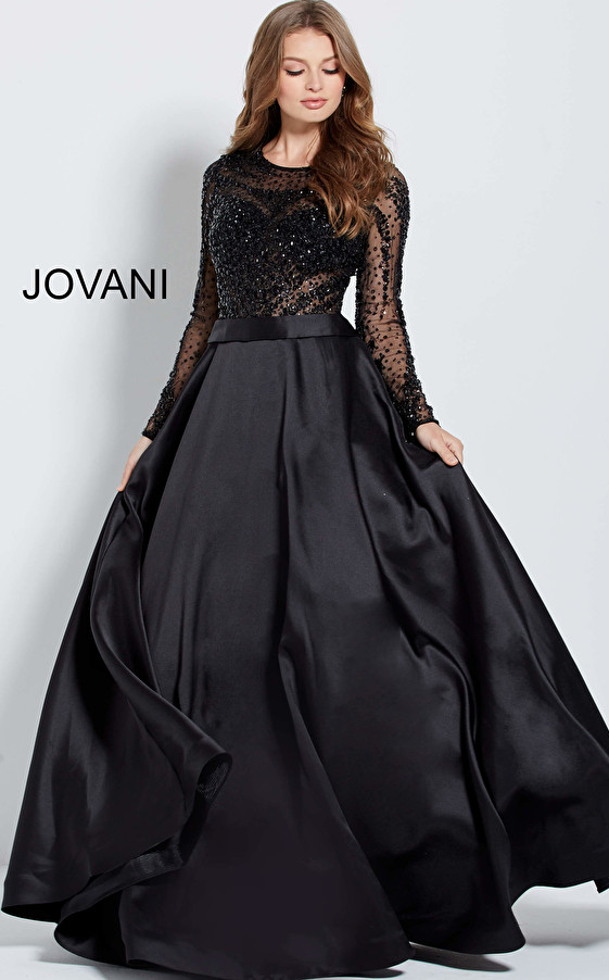 Jovani 46066 Beaded Bodice Long Sleeve Long Evening Ballgown