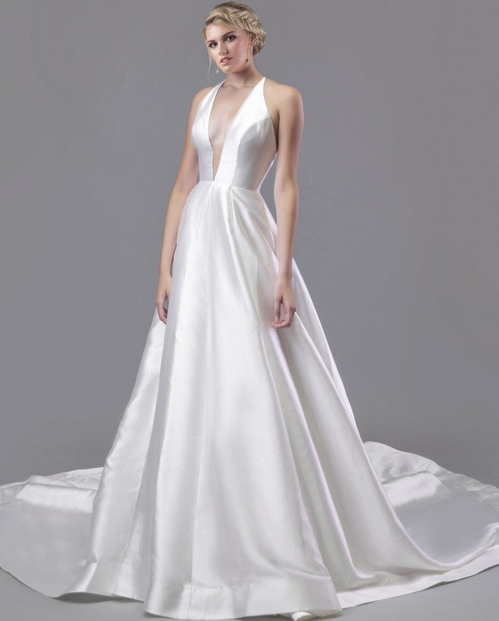 Alina Voce By Jovani AV05400 Deep V-Neck Mikado A Line Gown