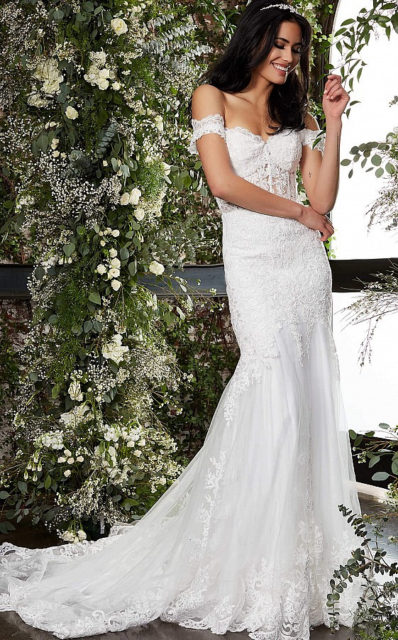 Jovani JB07161 Corset Bodice Off Shoulder Lace Bridal Dress