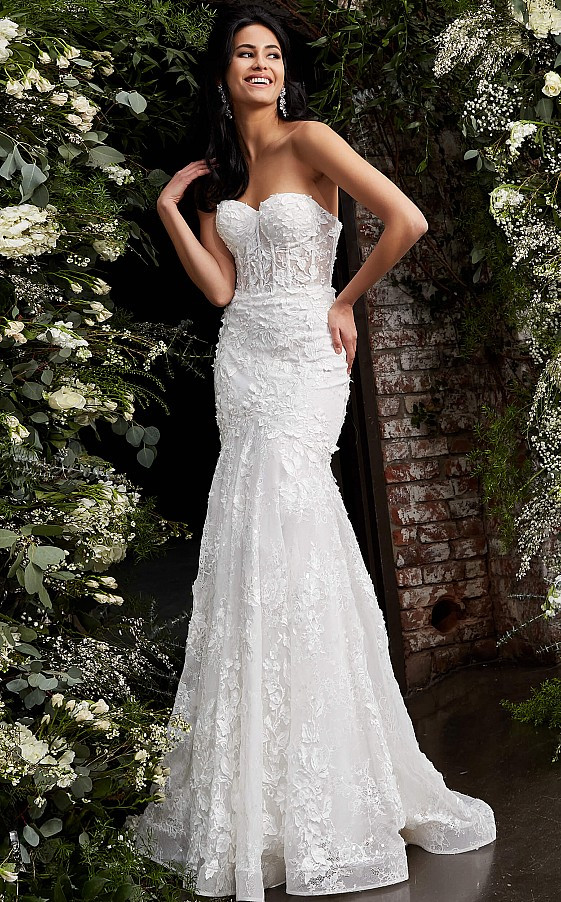 Jovani JB02836 Floral Appliques Embroidered Bridal Dress