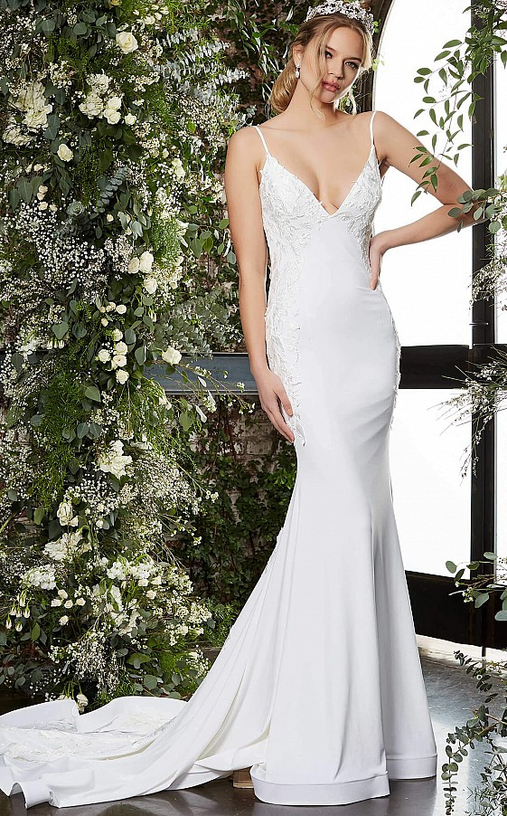 Jovani JB06667 Spaghetti Strap Embroidered Bridal Dress