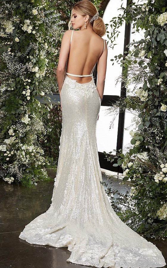 Jovani JB03592 Plunging Neck Spaghetti Strap Bridal Dress