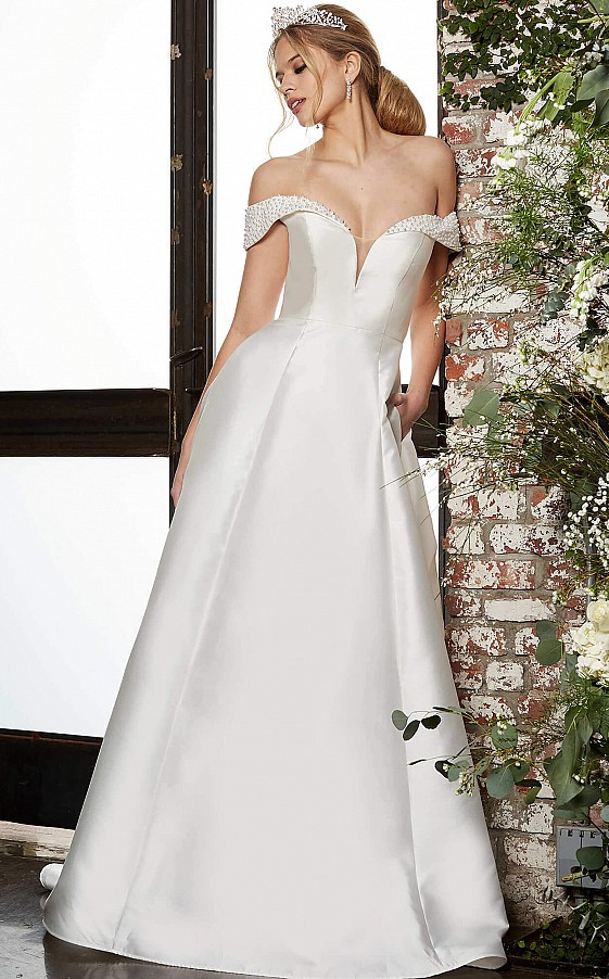 Jovani JB07134 Plunging Neck Off Shoulder Bridal Dress