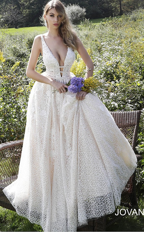 Jovani JB61340 Plunging Neckline Sleeveless Wedding Ballgown