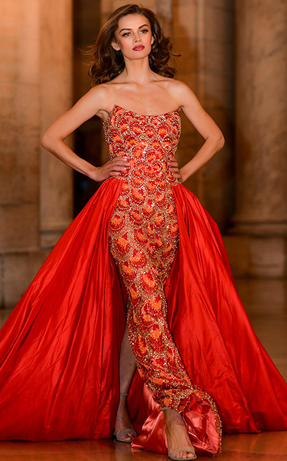 Jovani S04603 Scoop Neck Beaded Strapless Overskirt Gown