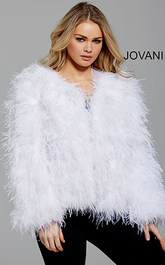 Jovani M63366 Long Sleeve Ostrich Feather Corset Jacket