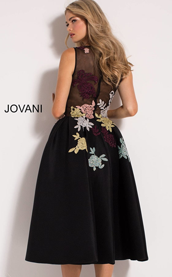 Jovani 23695 Illusion Neck Floral Appliques Sleeveless Dress