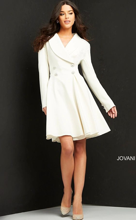 Jovani M04302 Long Sleeves Double-Breasted Blazer Dress