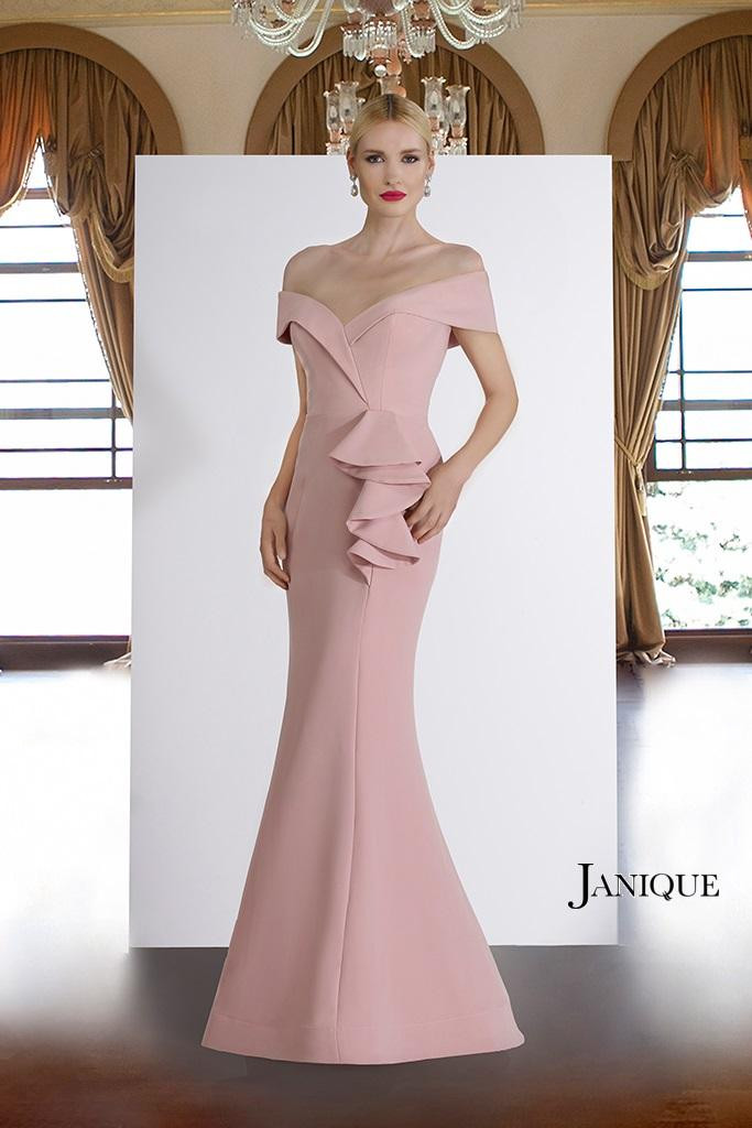 Janique 1936 Off Shoulder Ruffled Accent Mermaid Long Gown