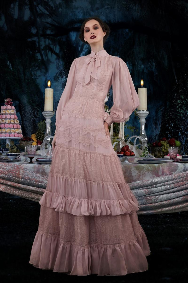 Janique 22101 High Neck Long Sleeve Long Evening Dress