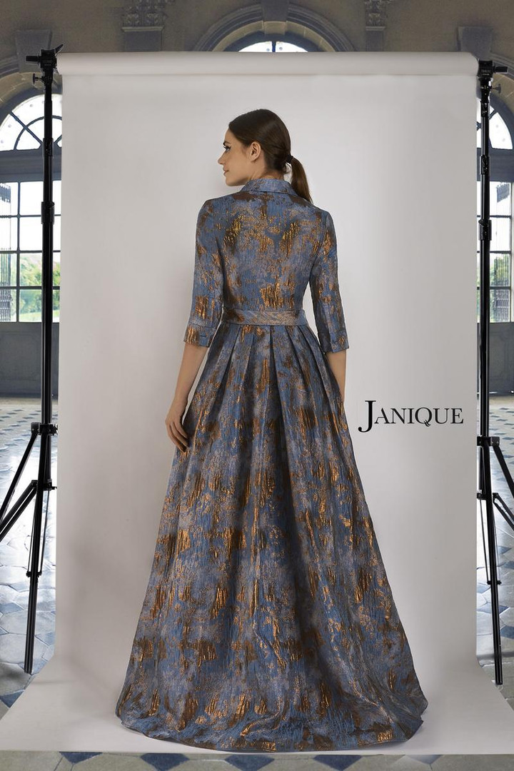 Janique 71321 Quarter-length Sleeves Jacquard Evening Dress