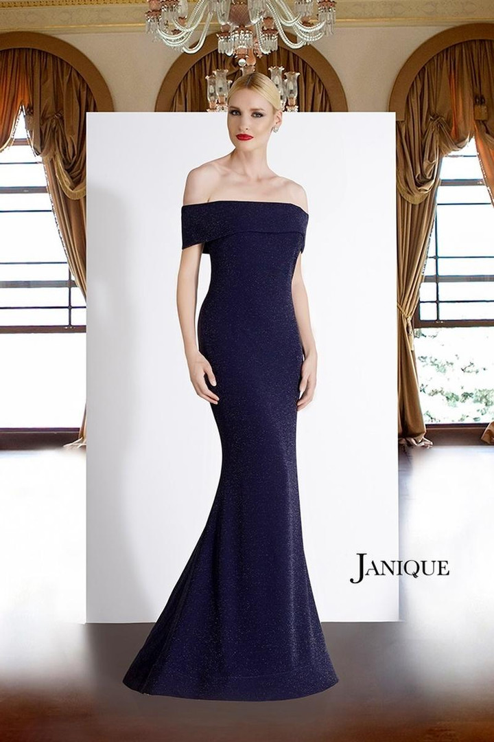 Janique 2933 Off Shoulder Stretch Glitter Long Mermaid Gown