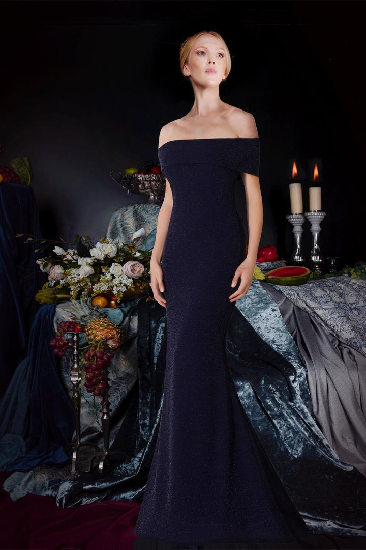 Janique 2933 Off Shoulder Stretch Glitter Long Mermaid Gown