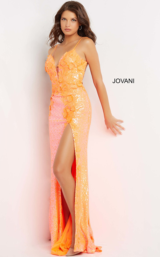 Jovani 1012 V-neck Sleeveless Low Back Sequin Prom Dress