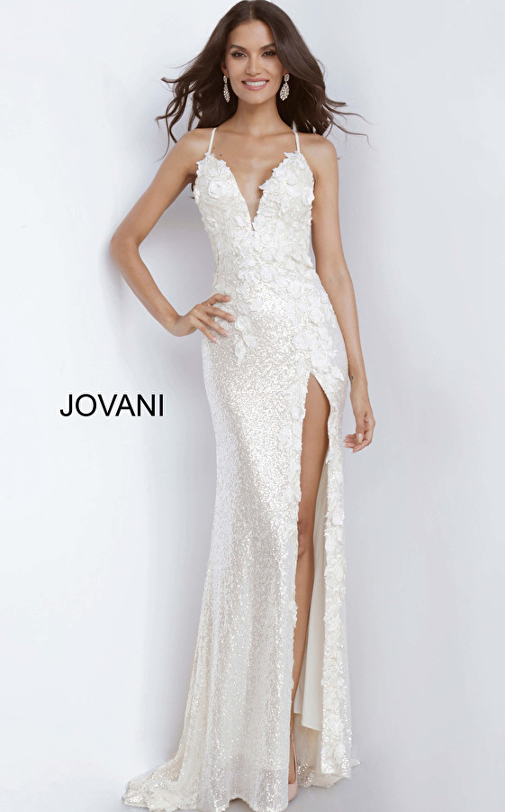 Jovani 1012 V-neck Sleeveless Low Back Sequin Prom Dress