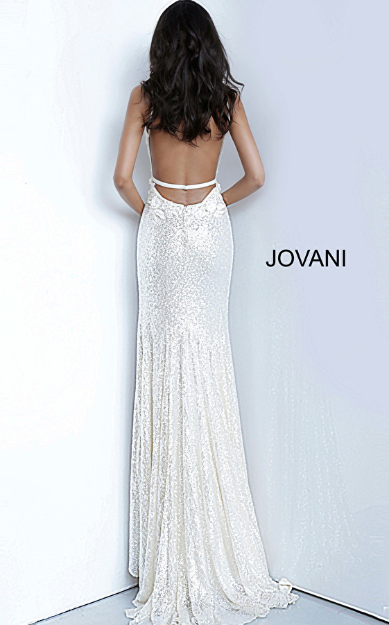 Jovani 1012 V-neck Sleeveless Low Back Sequin Prom Dress