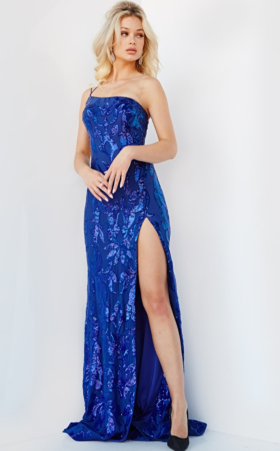 Jovani 07913 Sleeveless Embellished High Slit Sequin Dress