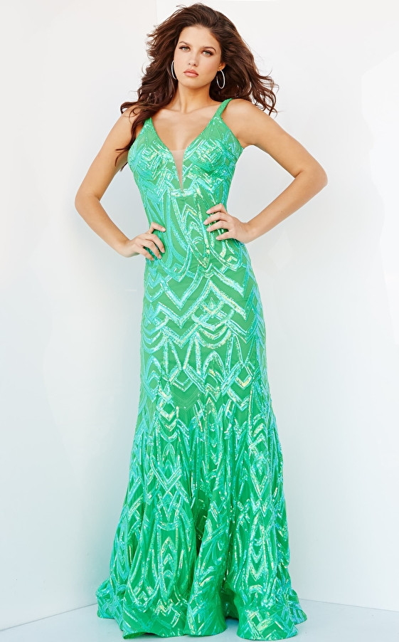 Jovani 23027 Sleeveless Low V-neck Sheath Prom Long Dress