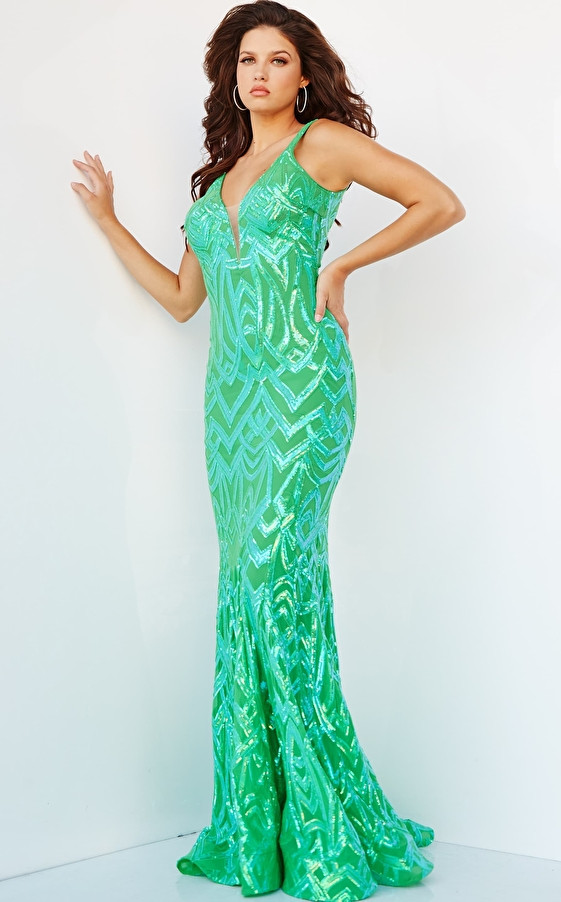 Jovani 23027 Sleeveless Low V-neck Sheath Prom Long Dress