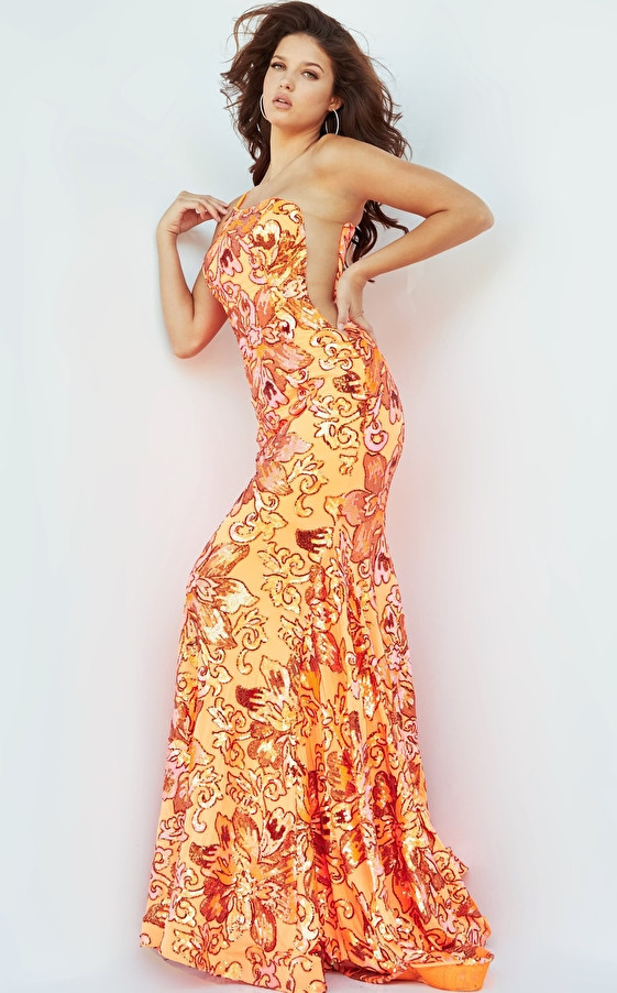 Jovani 08460 One Shoulder Sleeveless Illusion Sides Dress