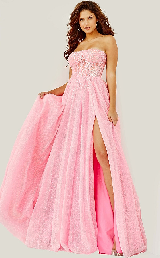 JVN by Jovani JVN07434 Strapless Tie Back Floor Length Gown