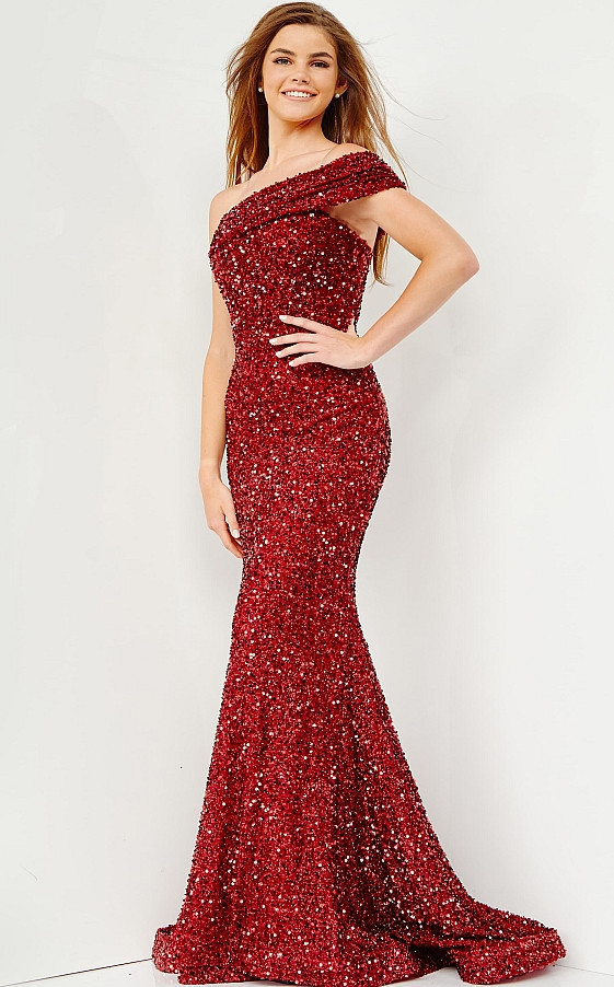 JVN by Jovani JVN23116 Sleeveless One Shoulder Sequin Dress
