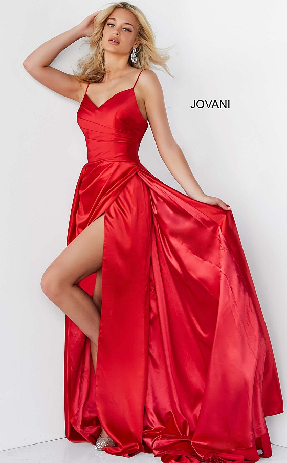 JVN by Jovani JVN07800 Sleeveless Pleated V-Neck Long Gown