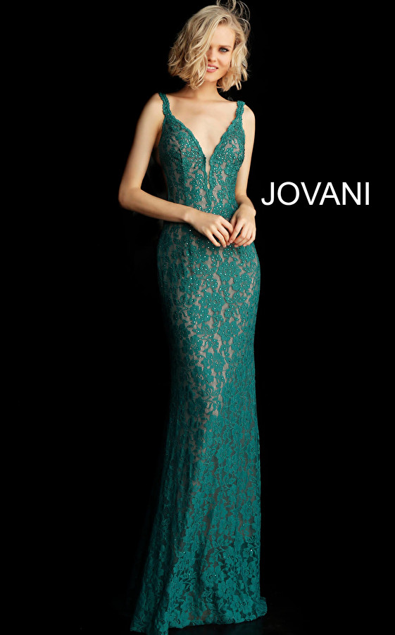 Jovani 48994 Sleeveless V-Neck Perri Lace Fitted Prom Dress