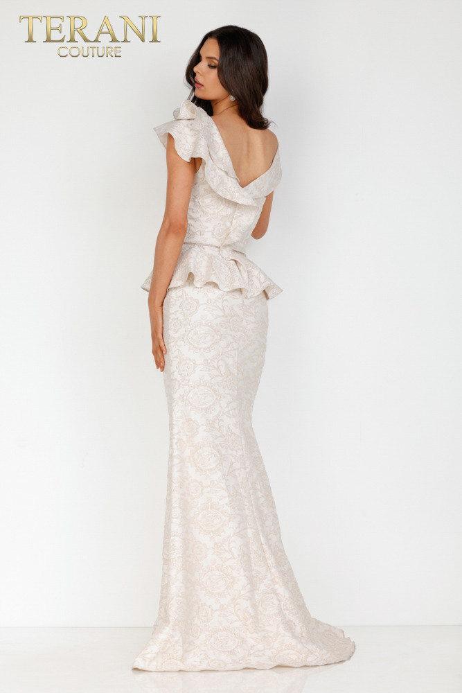 Terani Couture 2011M2167 V-neck Long Stretch Jacquard Dress