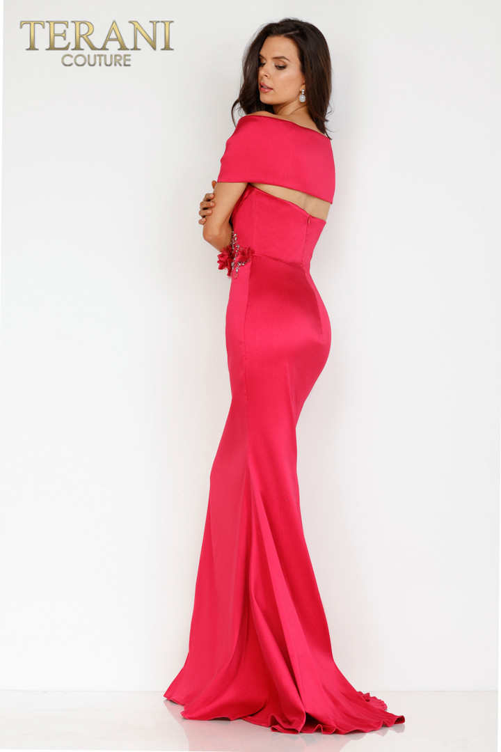 Terani Couture 2021m2969 Shawl Sleeves Long Stretch Dress