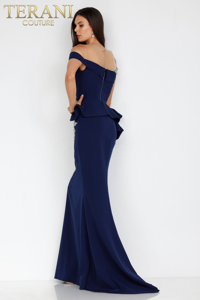 Terani Couture 2111m5260 Illusion Neckline High Slit Dress